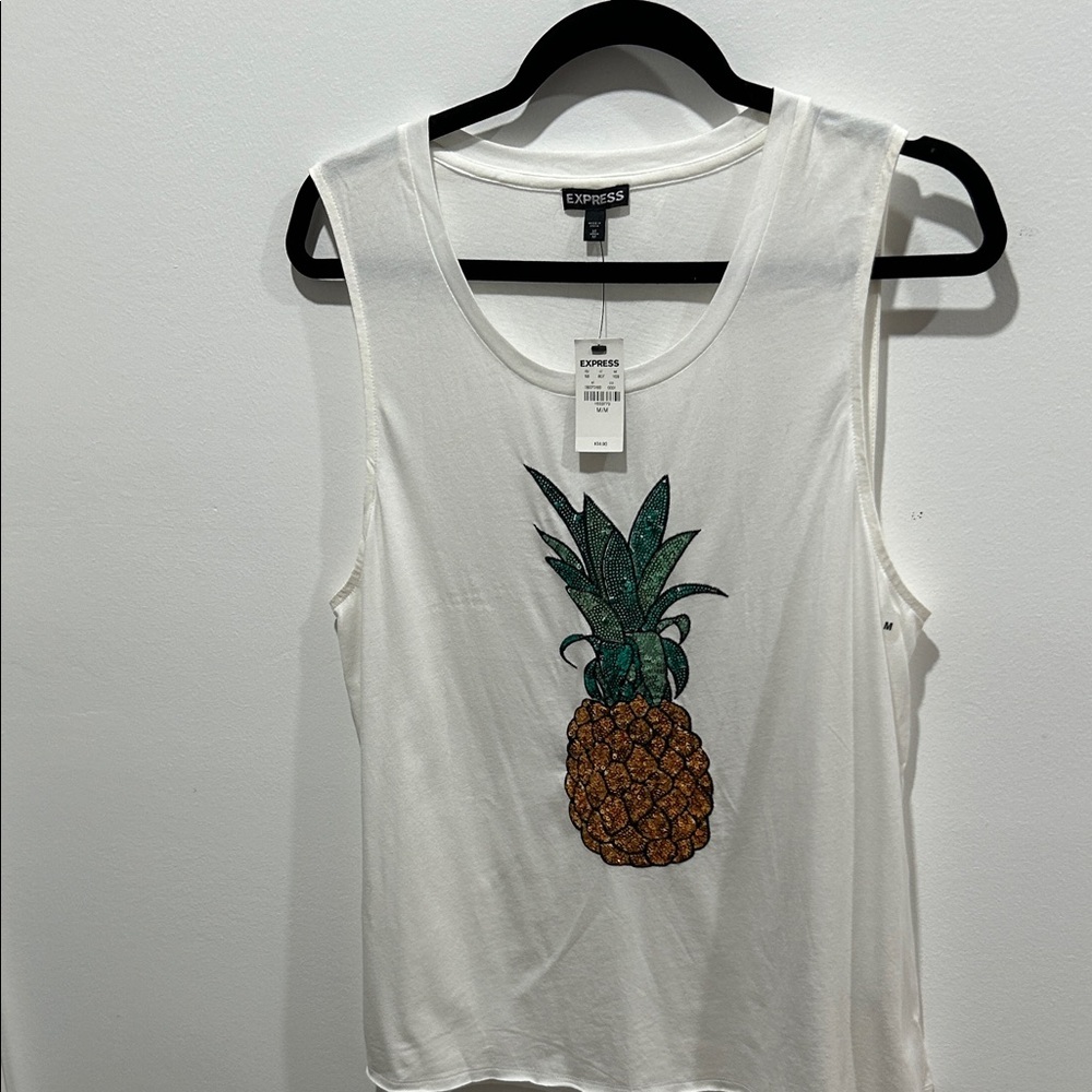 Express White Tank Top with Pineapple Graphic